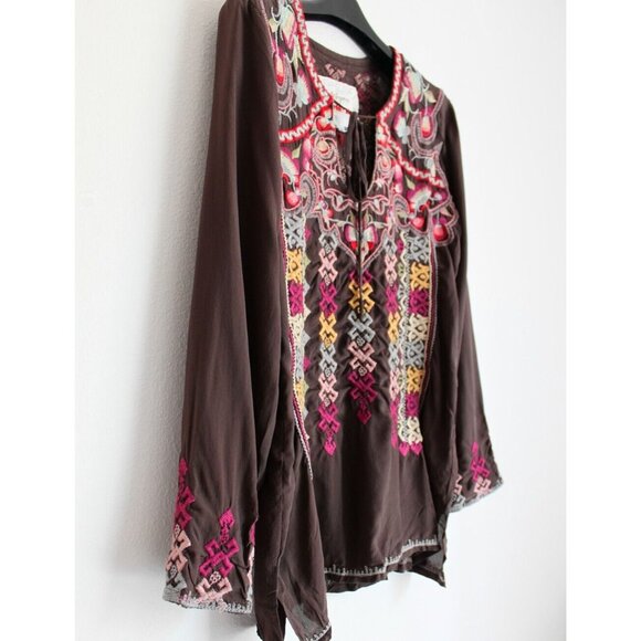 Johnny Was Biya Silk Tunic Blouse, Embroidered, Size S - Picture 2 of 8